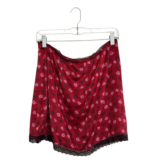Anthropologie Maeve Lace Trim Mini Slip Skirt Red Floral 90’s Vibe Size Medium - Picture 5 of 11